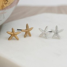 Silver plated and golden starfish stud earring duo