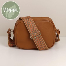 Tan Vegan Leather Camera Bag with Zig-Zag Strap