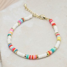 White pink and multi mix fimo bead bracelet