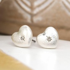 Silver Plated Heart and  Crystal Stud Earrings