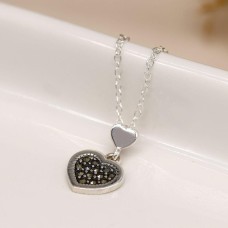 Sterling Silver Double Heart Marcasite Pendant