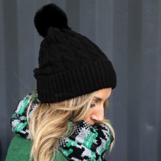 Black Cable Knit Hat 50% Recycled Polyester